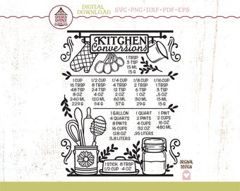 Kitchen Conversion SVG, Kitchen Conversion Chart SVG, Kitchen Measurements SVG, Vintage Design Svg, Pdf, Dxf, Png, Eps, Digital Download