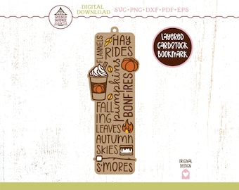 Bookmark SVG, Fall SVG, Paper Cut Bookmark SVG, Fall Words Svg, Layered Svg, Autumn Svg, Svg Fall, Eps, Png, Dxf, Cut File, Digital Download