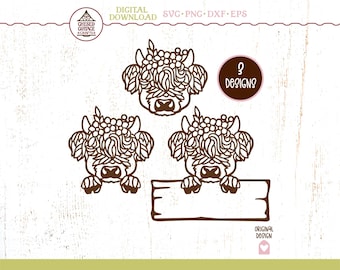 Vaca de las Tierras Altas SVG, Vaca SVG, Vaca de las Tierras Altas PNG, Paquete de vacas de las Tierras Altas, Cabeza de vaca de las Tierras Altas SVG, Vaca floral SVG, PNG, EPS, DXF, Descarga digital