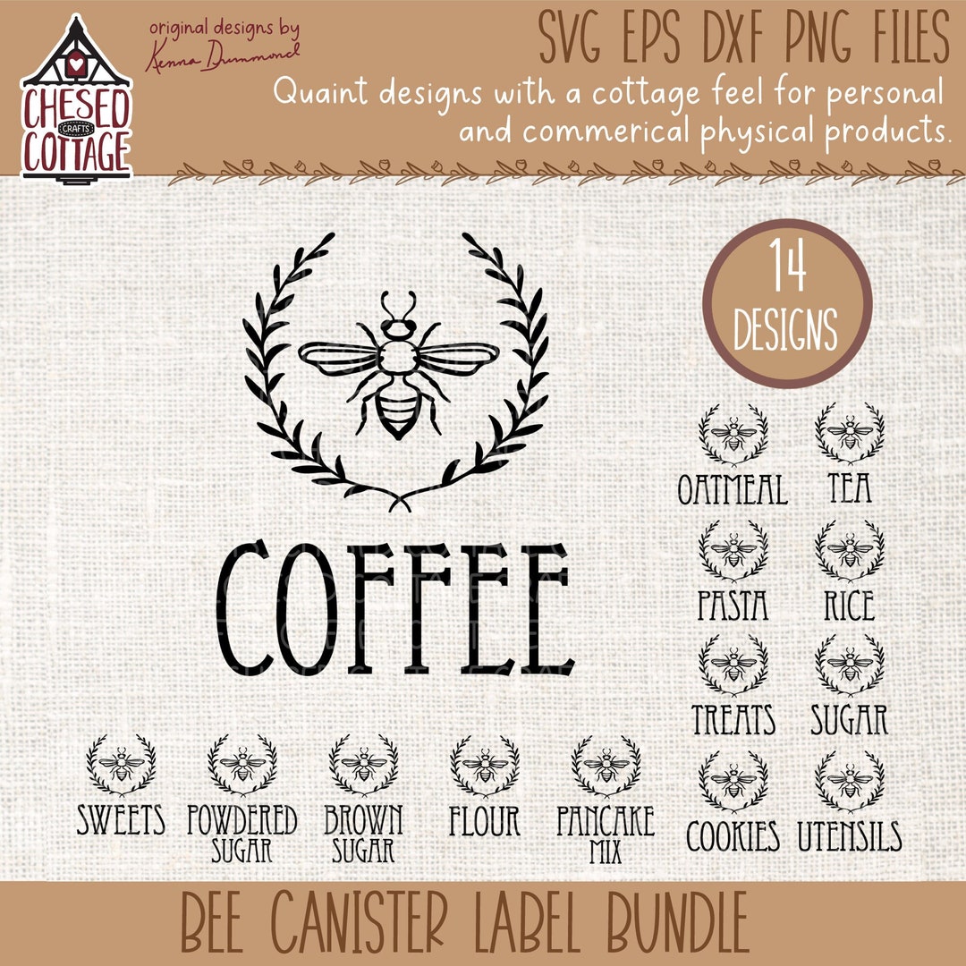 Bee Canister Label SVG Bundle, Canister Labels SVG, Kitchen Svg