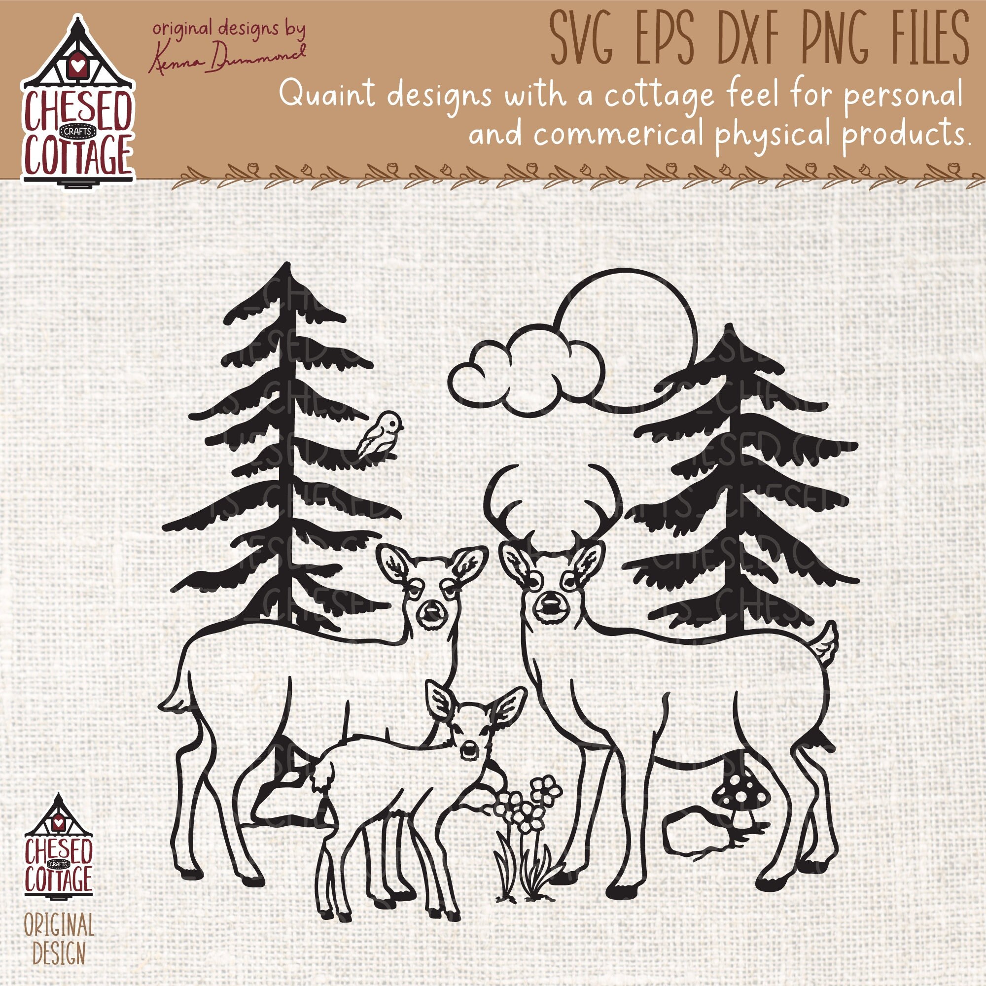 Deer Family SVG, Deer in Forest SVG, Deer Mountain Scene SVG, Forest ...