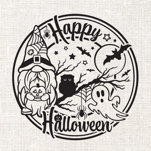 Gnome SVG, Happy Halloween SVG, Halloween Gnome SVG, Gnome Png, Gnome Shirt Design, Round Sign Svg, Round Sign, Png, Dxf, Digital Files