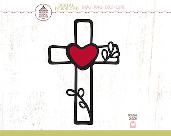 Cross SVG, Cross with Heart SVG, Christian SVG, Floral Cross Svg, Heart and Cross Svg, Faith Svg, Digital Download