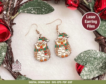Christmas Owl Earrings SVG DXF PDF Laser Cut File (Digital Download)