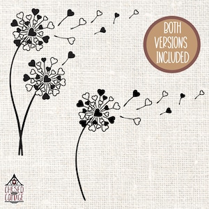 Heart Dandelion Svg, Dandelion SVG, Floral SVG, Dandelion Bundle SVG, Flower Svg, Dandelion Clipart, Wild Flower, Png, Digital Download