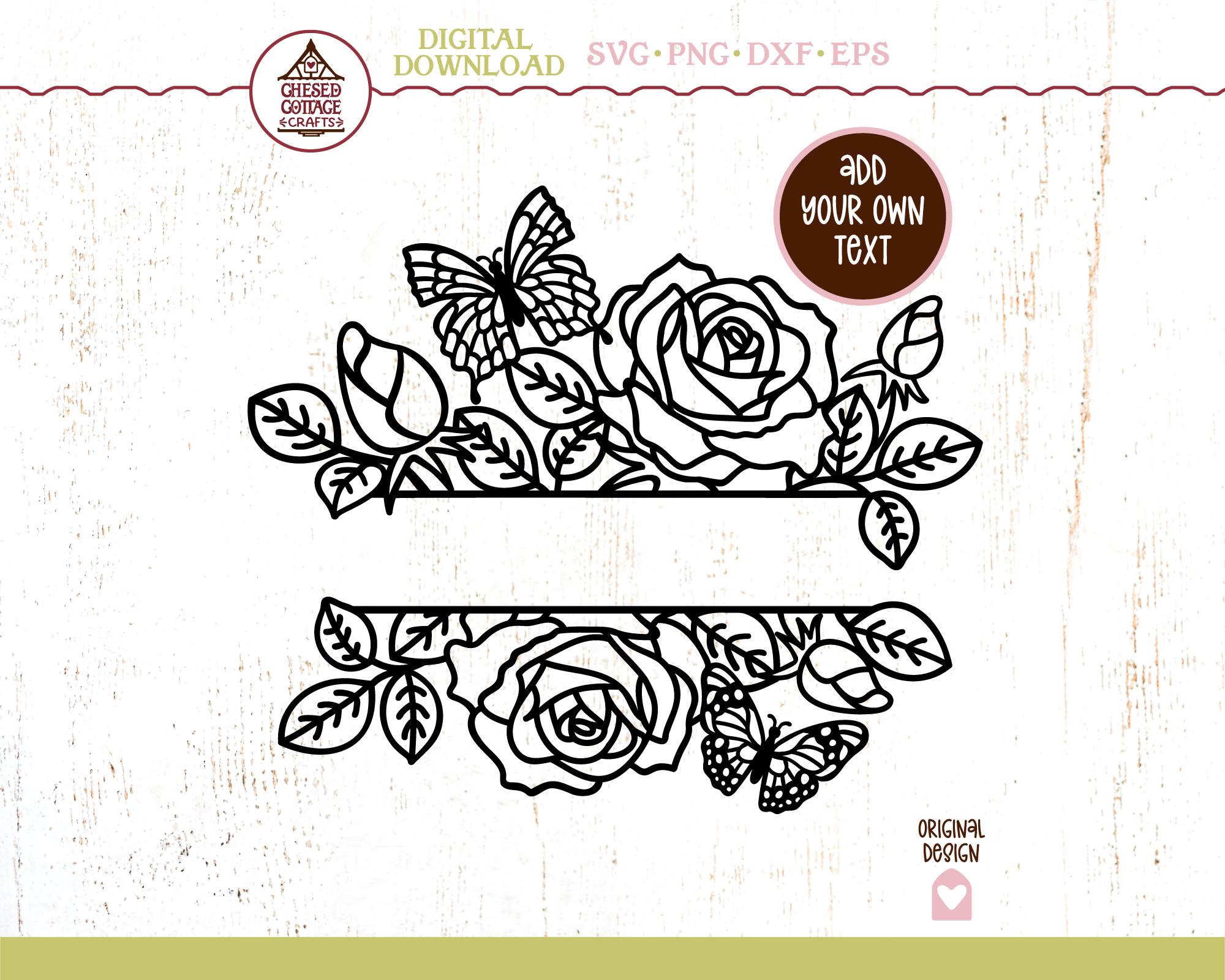 W/split Monogram Roses Rose Split Monogram SVG, Monogram SVG, Butterfly Monogram Svg ...