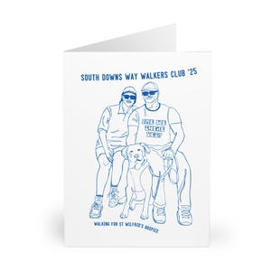 SWWC-liefdadigheidskaarten, handgetekend ontwerp, SouthDowns Way Walkers Club, 5-pack kaarten, wenskaarten, wit