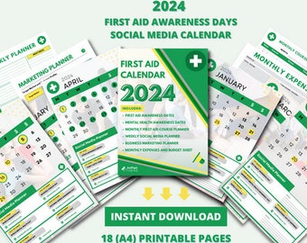 応急処置啓発デー 2024 カレンダー 英国 | 応急処置カレンダー 2024 | 2024 応急処置プランナー | 印刷可能な応急処置啓発デー 2024 カレンダー