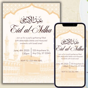 Plantilla de invitación para Eid al-Adha / Diseño editable en Canva / Impresión de 5x7 + formato móvil / Invitación para celebración musulmana / Descarga digital
