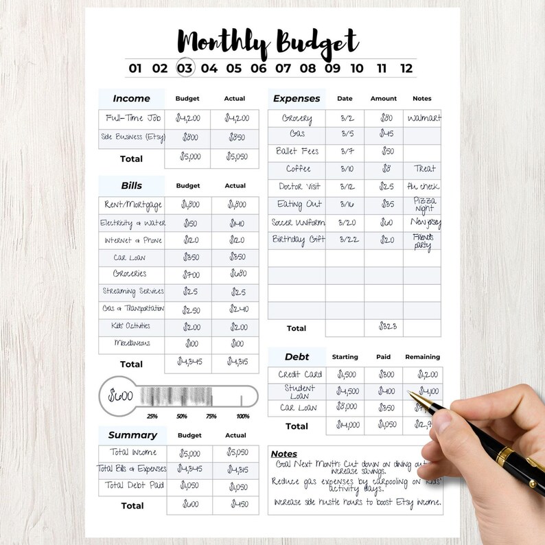 Printable Monthly Budget Planner | Digital Budget Sheet | Expense ...