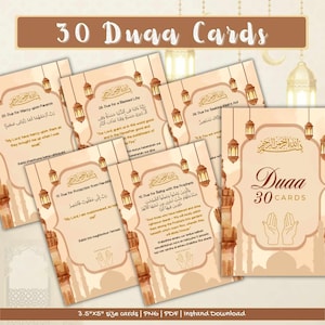 30 cartes coraniques Dua imprimables | Supplications quotidiennes musulmanes | arabe + anglais | Duas islamiques du Coran | Téléchargement numérique