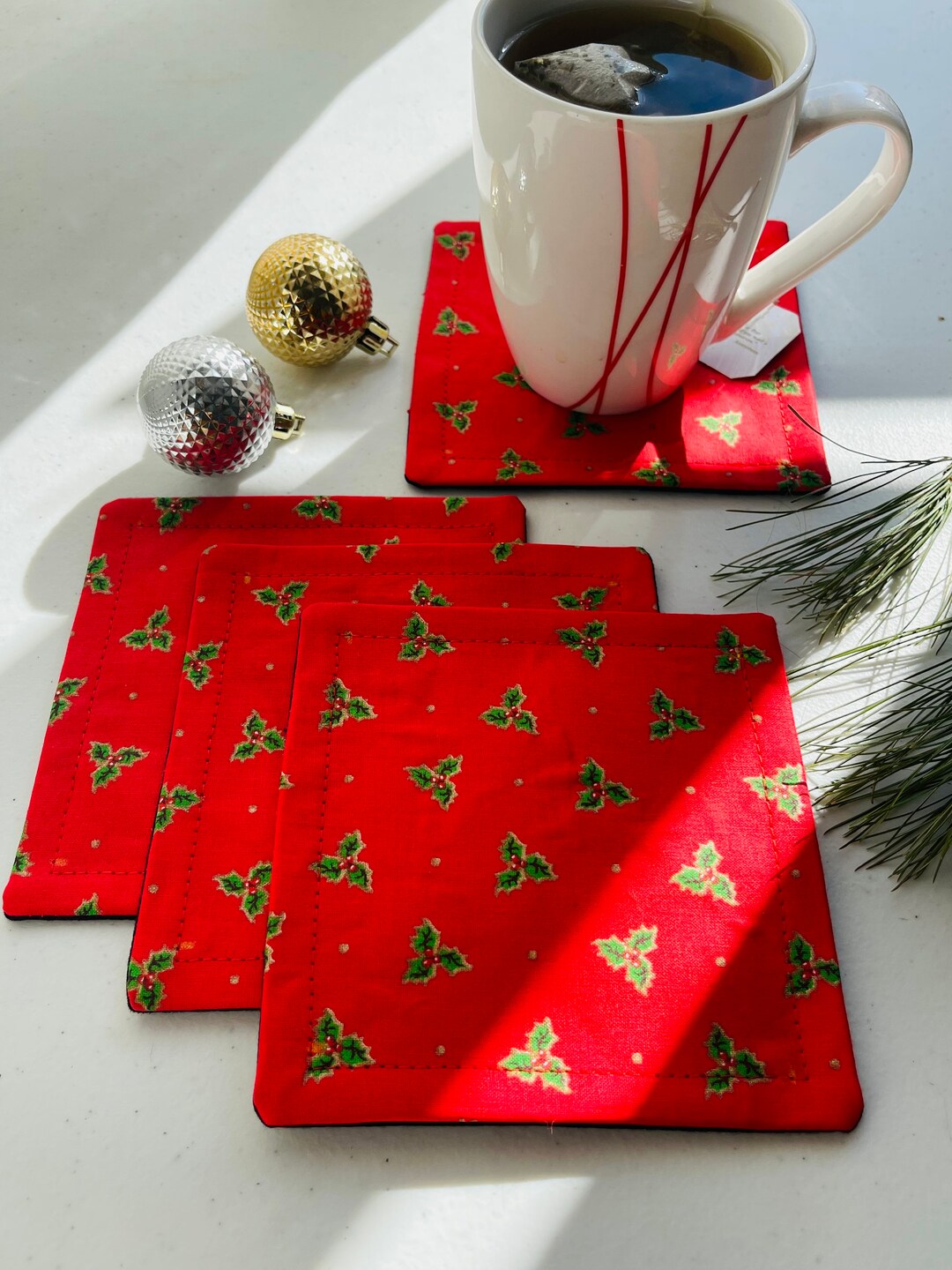 Reusable Coasters Christmas Theme Fabric Coaster Reusable Etsy