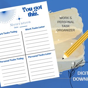 Trabajo diario/Lista de tareas personales PDF imprimible / Motivación / Organizar tareas / Tamaño carta