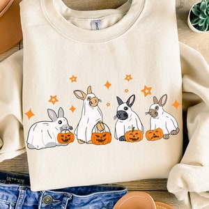 Cute Rabbit Ghost Halloween Sweatshirt, Ghost Bunny Sheet Shirt, Spooky Rabbits Shirt, Spooky Rabbit Sheet, Halloween Gift for Rabbit Lovers