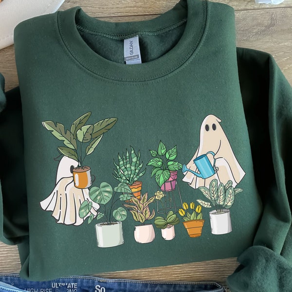 Ghost Plant Sweatshirt, Halloween Plant Lady Shirt, Spooky Gardener Gift, Cute Ghost Sweater, Plant Lover Shirt, Ghost Crewneck Sweatshirt