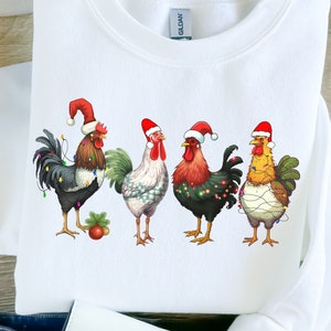 Christmas Farm Chickens Sweatshirt, Cute Christmas Roosters Shirt, Chickens Lover Sweatshirt, Christmas Roosters Shirt, Funny Holiday Shirt