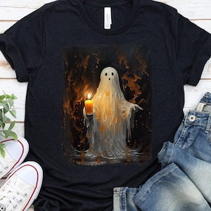 Cute Ghost Holding Candle Shirt, Ghost Halloween Sweatshirt, Scary Halloween Costumes, Spooky Ghost Shirts, Halloween Ghost Sweatshirt