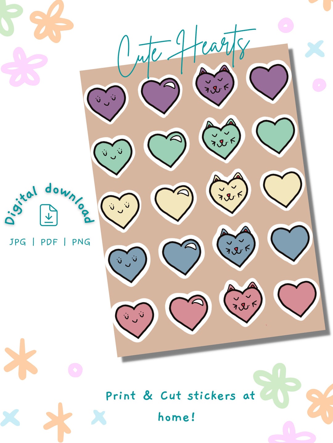 PRINTABLE Cute Hearts Sticker Sheet Etsy Australia