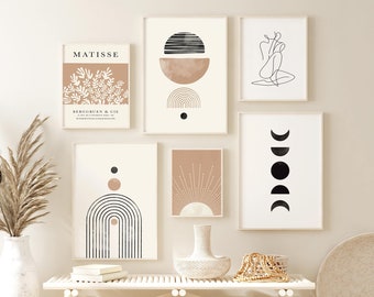 Boho Gallery Wall Set of 6, Boho Gallery Print Set, Mid Century Modern Print, Printable Gallery Wall