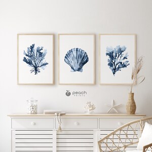 Navy Blue Nautical Printable Wall Art, Set of 3, Beach House Art ...