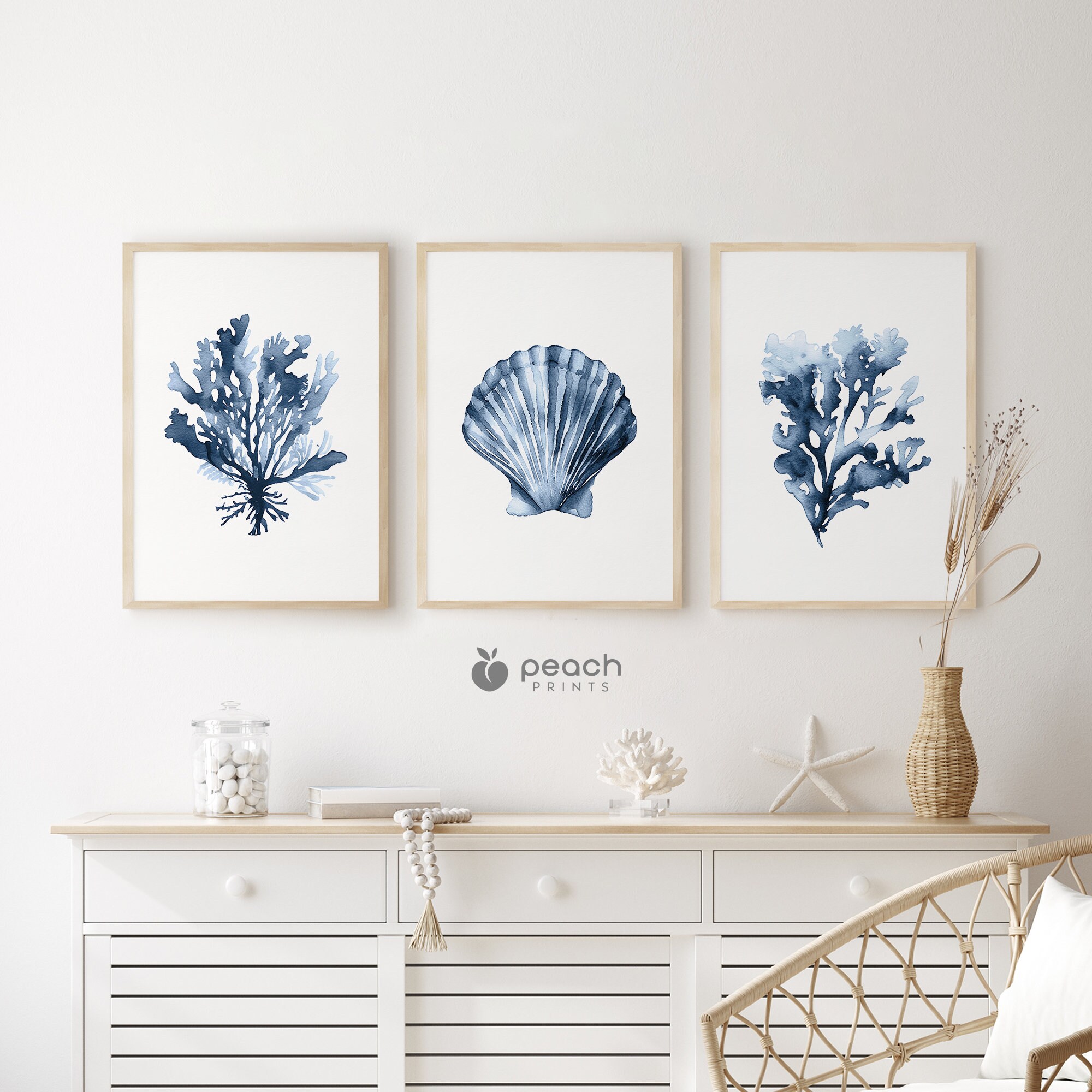 Navy Blue Nautical Printable Wall Art, Set of 3, Beach House Art ...