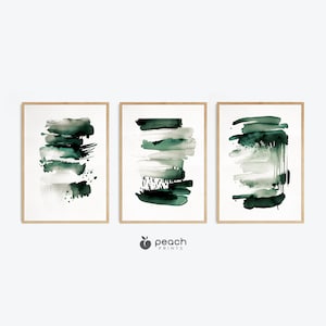 Green Watercolor Abstract Printable Wall Art, Set of 3, Modern Wall Art, Sage Green, Emerald Green, Abstract Wall Art Printable