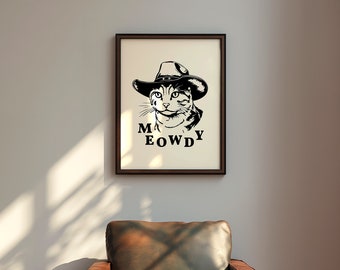Stampa d'arte gatto Meowdy, stampa gatto cowgirl, stampa gatto cowboy, arte della parete cowgirl, stampa occidentale divertente, regalo amante degli animali, gatto con cappello da cowboy #2
