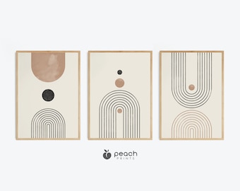 Boho Abstract Wall Art Prints, Set of 3, Printable Modern, Boho Wall Decor, Boho Wall Art, Mid Century Print