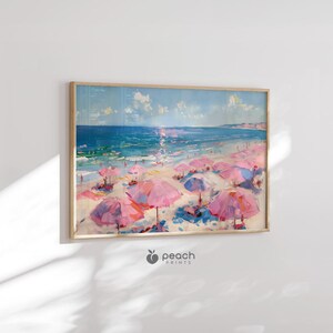 Beach Oil Painting Print, Printable Wall Art, Maximalist Wall Art, Abstract Coastal Painting, Pink Printable Wall Art, Girly Wall Decor