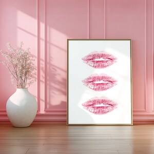 唇キスアートプリント、ファッションアートプリント、デジタルダウンロード、メイクアップアート、トレンディなガーリーアート、レトロなバーカートアート、メイクアッププリント