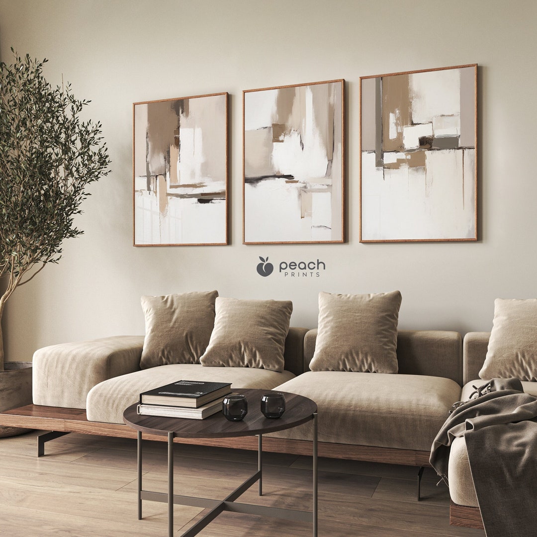 Beige Gray Abstract Art Prints Set of 3 Prints Modern Etsy