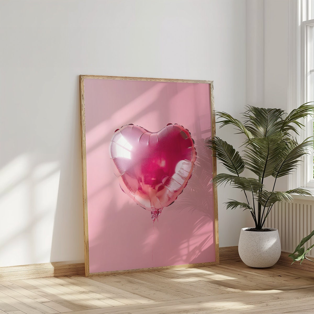 Pink Heart Balloon Wall Art, Digital Download, Trendy Girly Print, Fun Pink Art Print, Preppy Poster, Retro Wall Art, Girly Wall Art