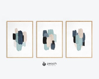 Blue Abstract Watercolor Wall Art, Set of 3, Printable, Modern Wall Art, Teal, Minimalist Decor, Abstract Wall Art Printable