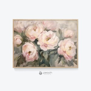 Peony Painting, Pastel Pink Printable Art, Botanical Wall Art, Above Bed Wall Art, Flowers Painting, Apartment Decor, Girly Wall Decor