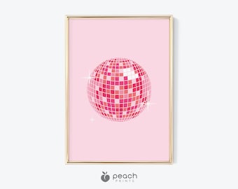 Disco Ball Art Print, Pink, Dorm Decor, Printable Art, Disco Ball Wall Art, Bar Cart Art, Girly Wall Prints