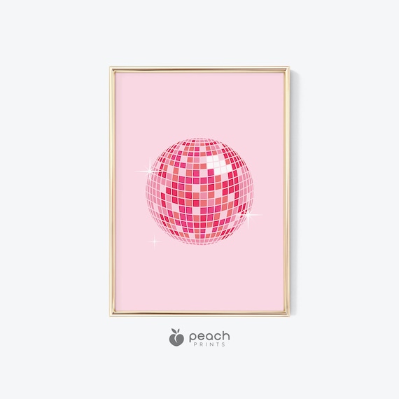 Disco Ball Art Print, Pink, Dorm Decor, Printable Art, Disco Ball Wall Art, Bar Cart Art, Girly Wall Prints
