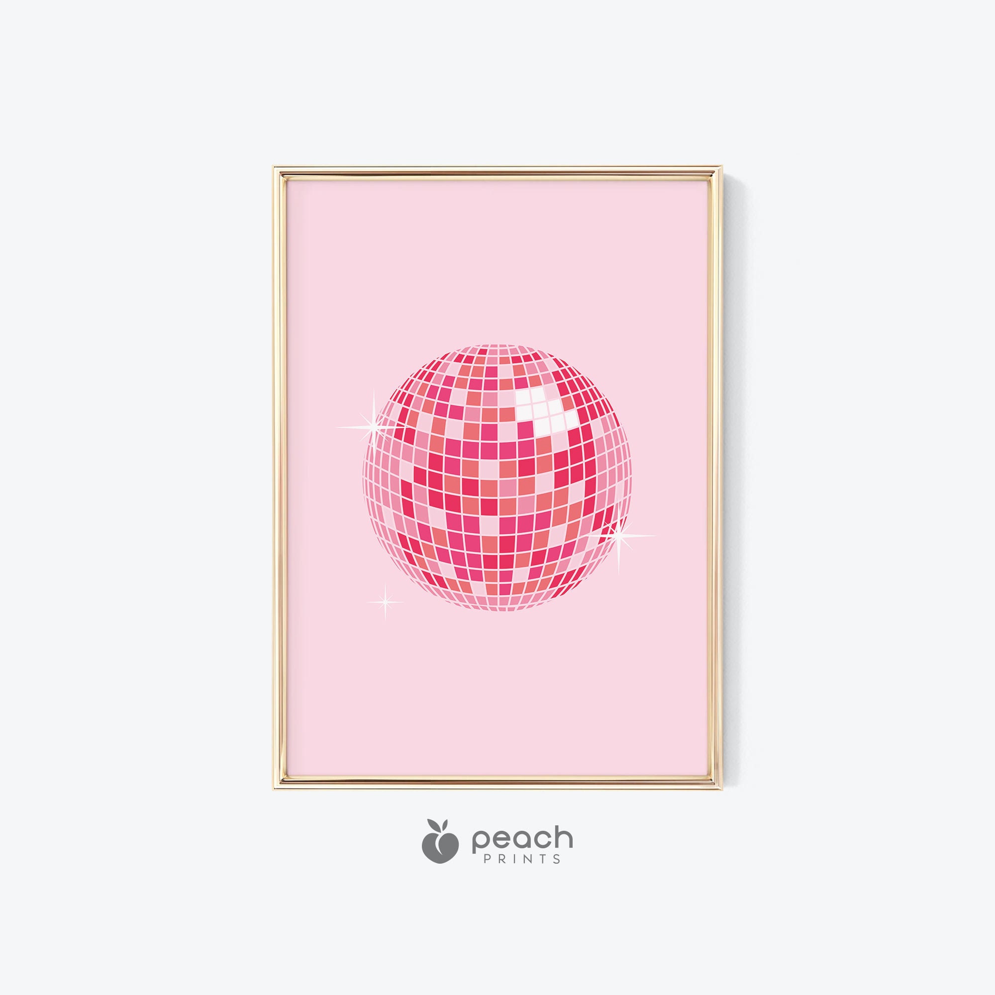 Disco ball- dance the night away- Orange and pink- pink background Art Print