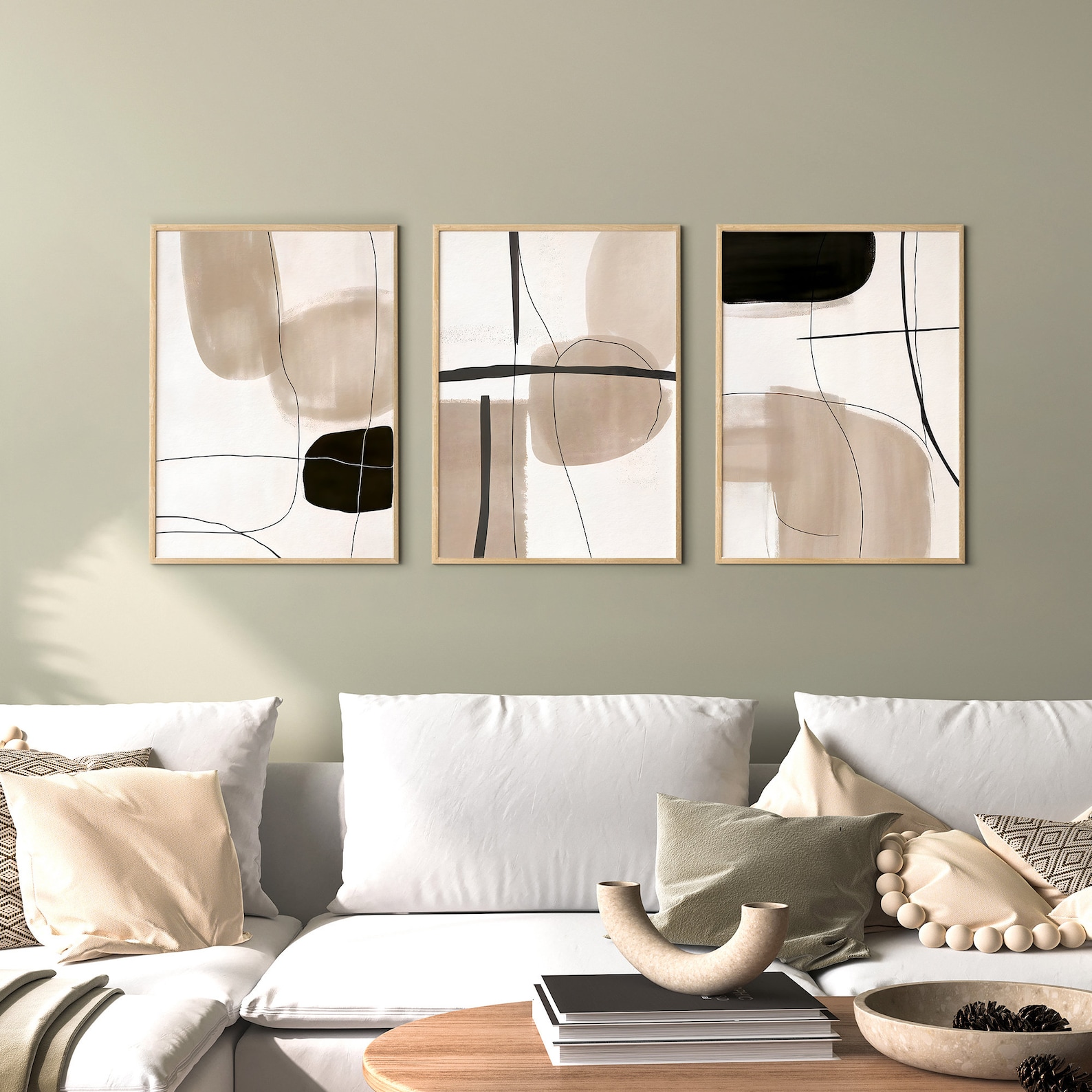 Neutral Abstract Printable Wall Art Set of 3 Minimalist - Etsy