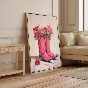 Cowgirl Boot Print, Printable Wall Art, Coquette Cowgirl, Pink Cowgirl Boots Painting, Dorm Room Decor, Western, Nursery Art, Boho Poster