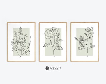 Botanical Sage Line Art, Set of 3 Sage Plant Prints, Modern Minimalist, Neutral Wall Art Prints, Printable Wall Art Decor