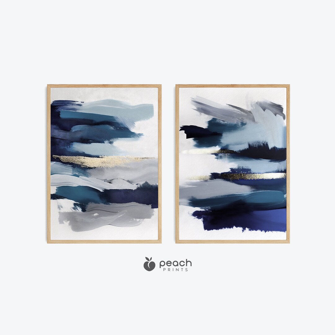 Slate Blue Abstract Printable Wall Art, Set of 2, Modern Wall Art, Navy ...