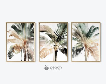 Conjunto de arte de pared de palmera de 3 impresiones / Decoración de pared tropical / Impresión de hoja de palma / Arte de pared botánico / Arte de pared imprimible / Descarga digital