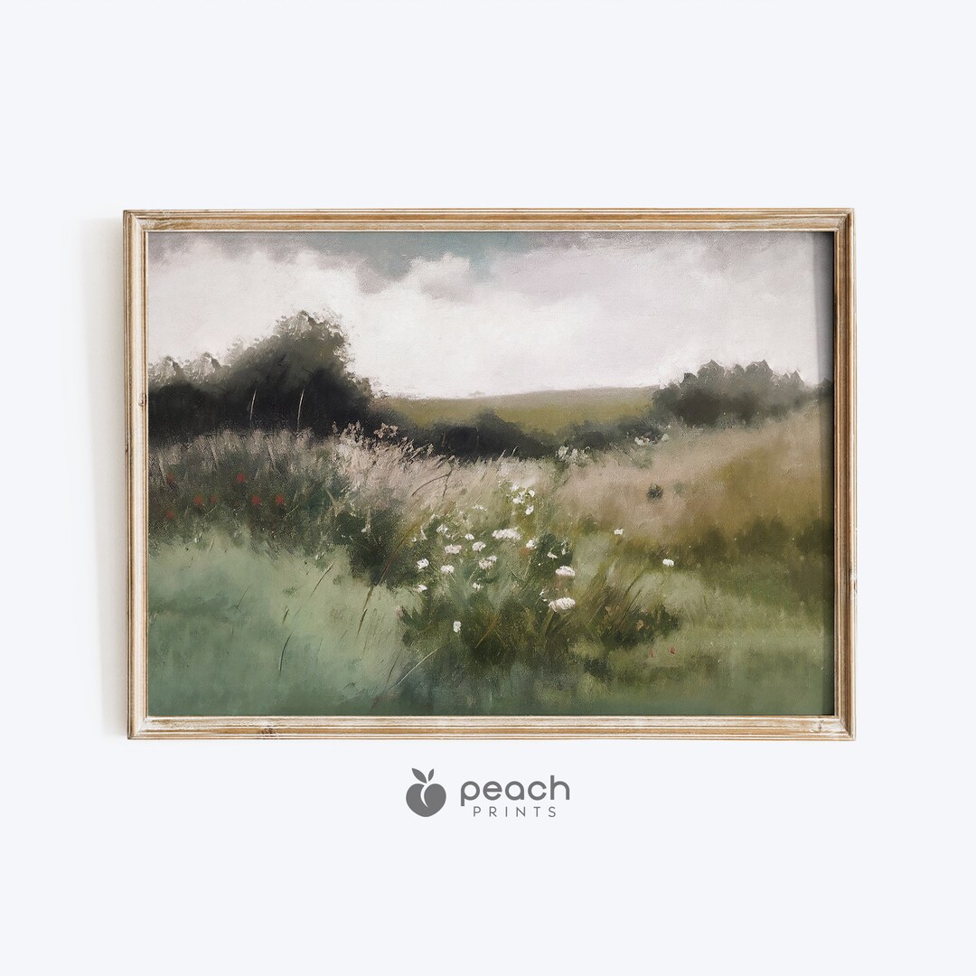 Summer Meadow Painting, Printable, Summer Wall Art, Muted Country Decor ...