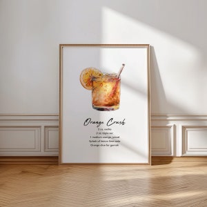 Cocktail Recipe Print, Printable Art, Orange Crush Recipe, Cocktail Recipe, Bar Decor, Kitchen Gifts, Digital Download
