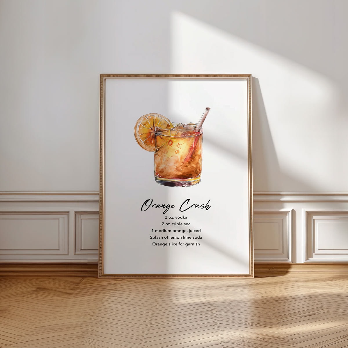 Cocktail Recipe Print, Printable Art, Orange Crush Recipe