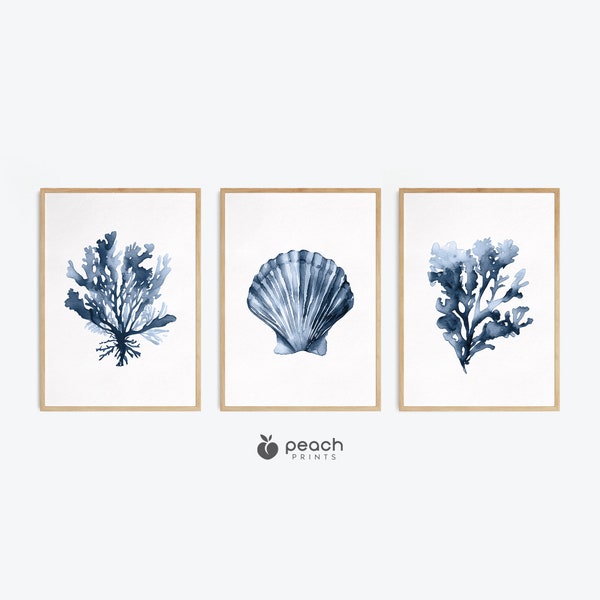 Navy Blue Coastal Wall Art Etsy