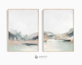 Abstract Painting Set of 2, Modern Wall Art, Neutral Landscape Art, Modern Minimalist, Abstract Wall Art Printable, Instant Download