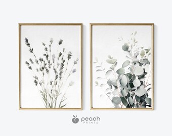 Eucalyptus Print, Lavender Print, Set of 2 Prints, Watercolor Art, Botanical Wall Art, Botanical Print, Lavender Wall Art, Farmhouse Decor