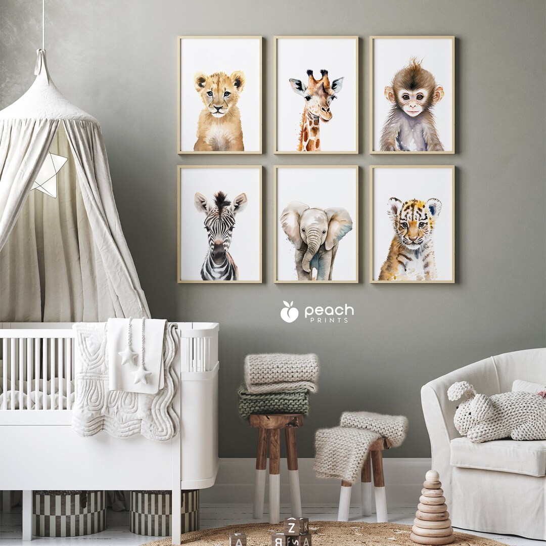 Safari Animal Watercolor Prints, Set of 6 Prints, Nursery Wall Art ...