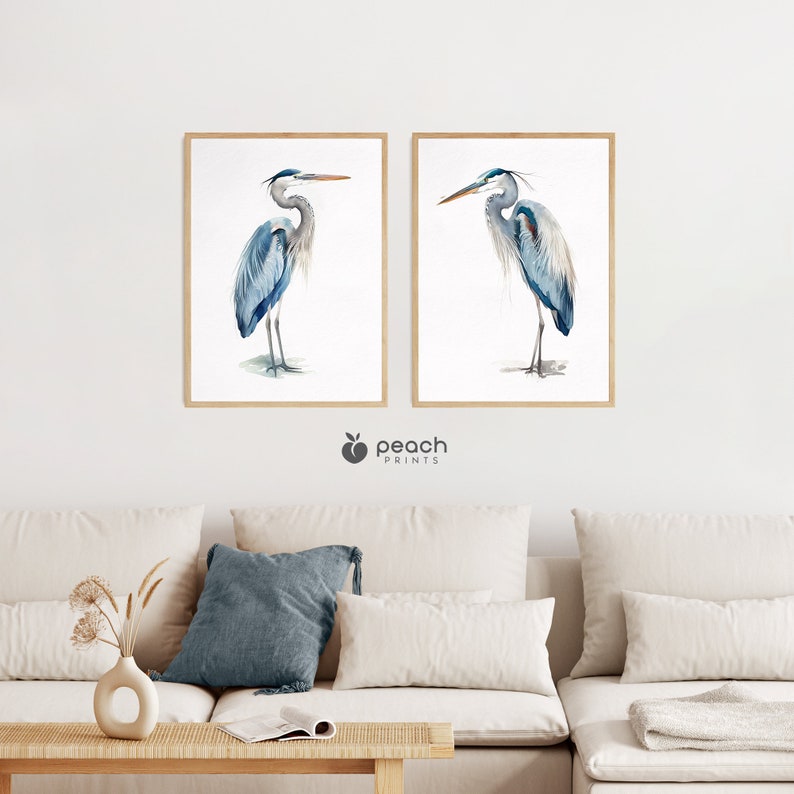 Blue Herons Watercolor Printable Wall Art, Set of 2, Modern Wall Art